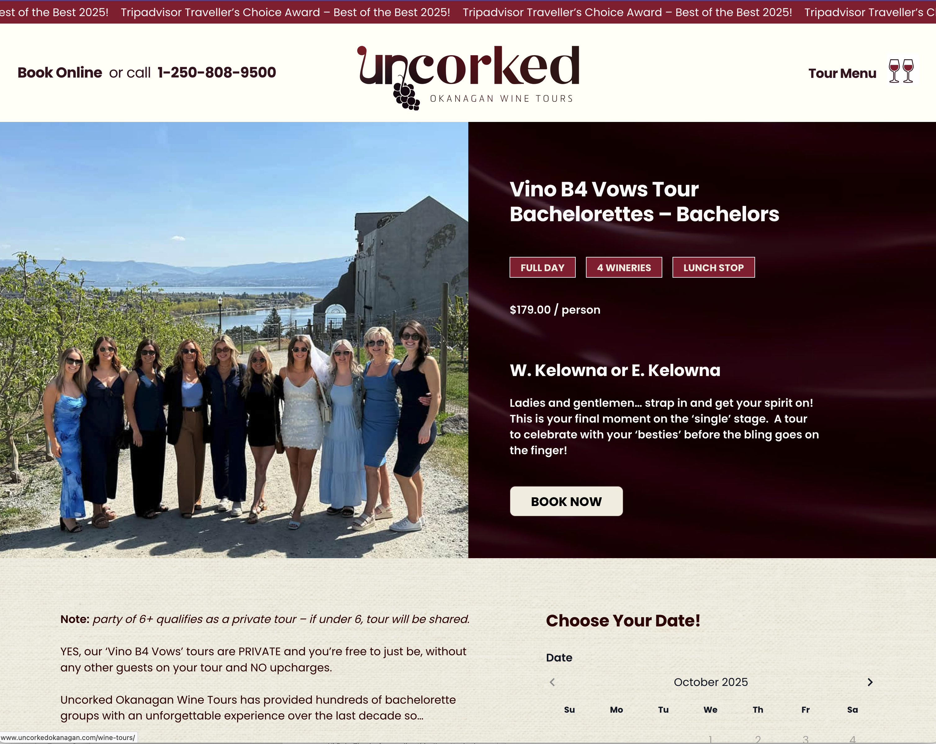 Uncorked Okanagan website - Booking